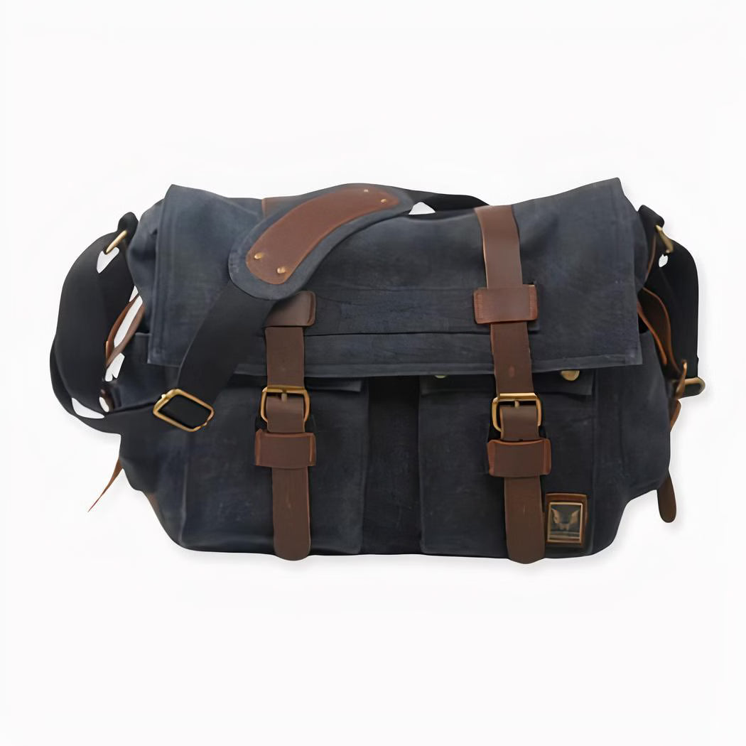 Men's Canvas Messenger Backpack with Leather Trim