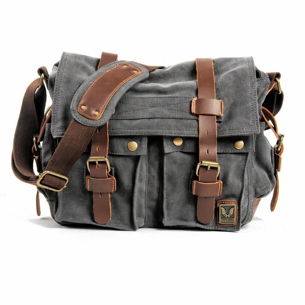 Men's Canvas Messenger Backpack with Leather Trim