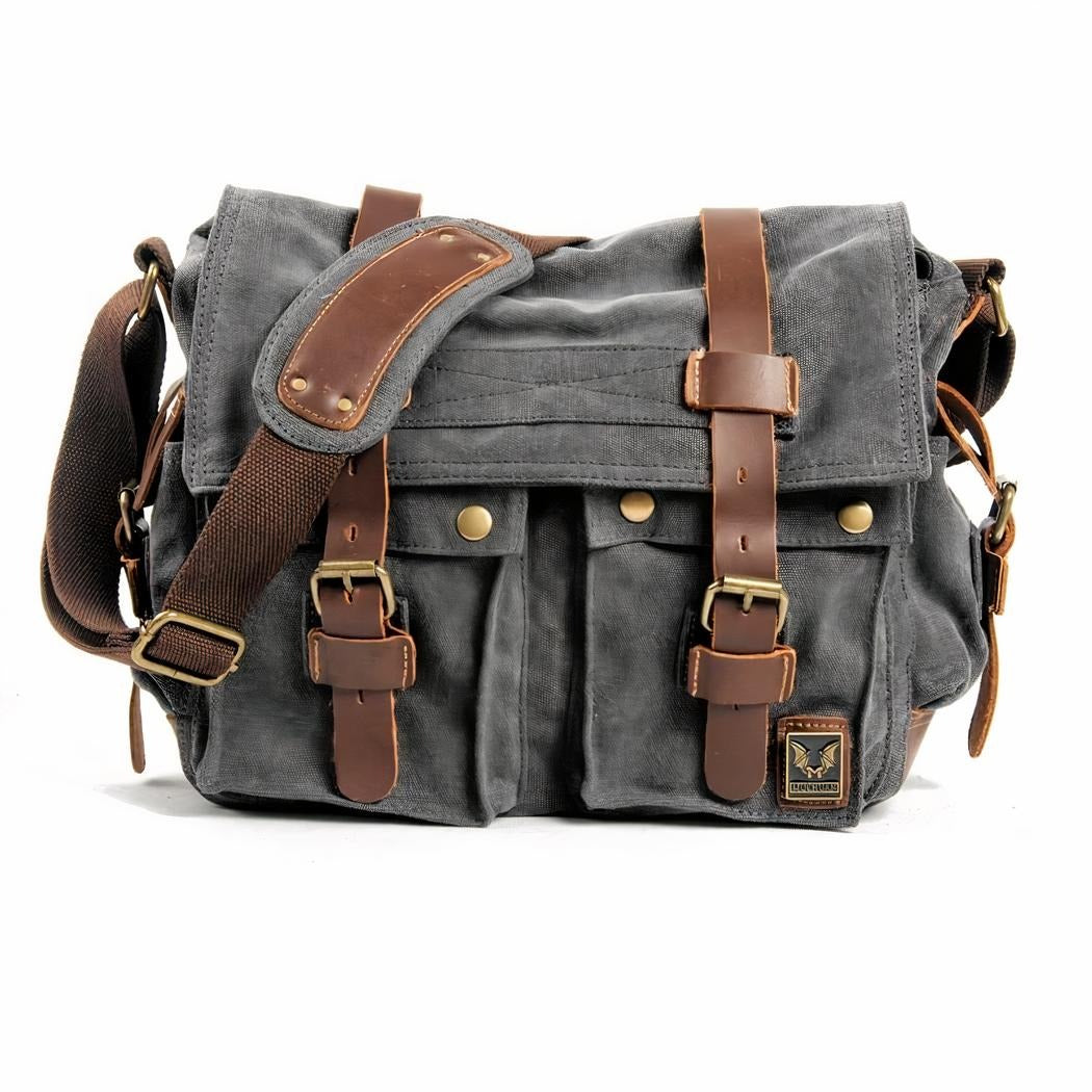 Men's Canvas Messenger Backpack with Leather Trim
