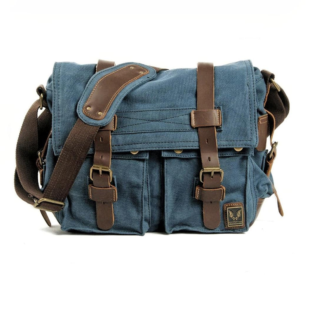 Men's Canvas Messenger Backpack with Leather Trim